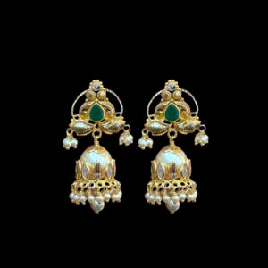 Graceful Emerald & Pearl Gold Lotus Jhumka Earrings