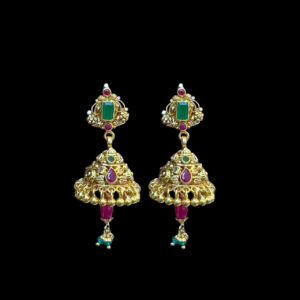 Majestic Ruby & Emerald Gold Jhumka Earrings