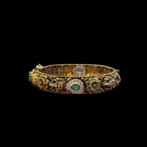 Divine Lakshmi Antique Gold Emerald Bangles Pair
