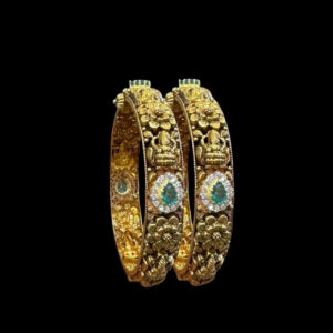 Divine Lakshmi Antique Gold Emerald Bangles Pair