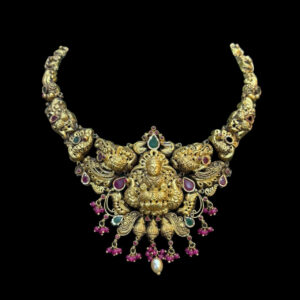 Divine Lakshmi Ruby Jadau Antique Gold Temple Necklace