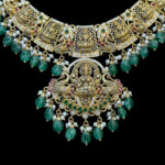 Grand Lakshmi Antique Gold Two-Tier Emerald Temple Necklace