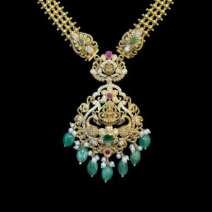 Regal Lakshmi Peacock Antique Gold Emerald Haram