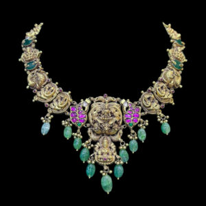 Divine Lakshmi Ruby Jadau Nakshi Antique Gold Necklace