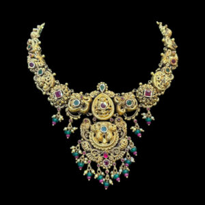Ornate Nakshi Ruby & Emerald Antique Gold Temple Necklace
