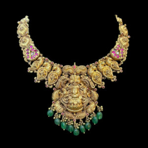 Divine Lakshmi Antique Gold Ruby Jadau Temple Necklace