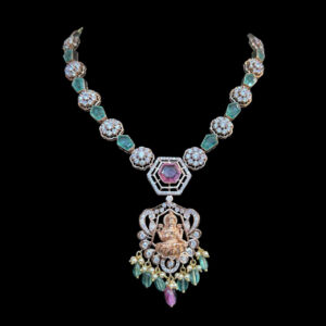 Divine Lakshmi Rose Gold Diamond & Emerald Necklace