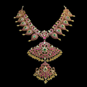 Regal Ruby Kundan Jadau Peacock Antique Gold Haram