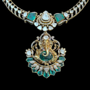 Divine Ganesha Antique Gold Polki Emerald Necklace