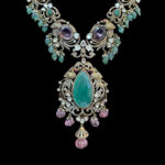 Regal Victorian Emerald & Pink Sapphire Drop Necklace