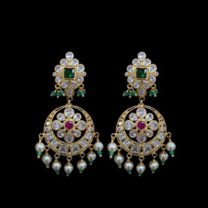Elegant Emerald & Floral Gold Chand Earrings