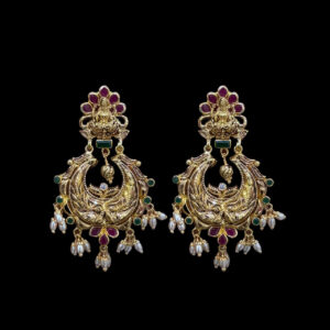 Majestic Peacock Antique Gold Chandbali Earrings