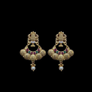 Classic Lakshmi Kasu Coin Antique Gold Chandbali Earrings