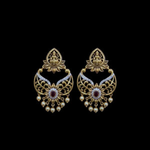 Divine Lakshmi Antique Gold Lotus Chandbali Earrings