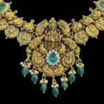 Divine Lakshmi Antique Gold Emerald & Pearl Temple Necklace