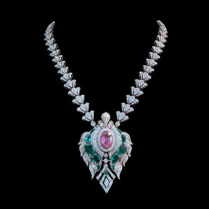 Grand Pink Sapphire & Emerald Diamond Necklace