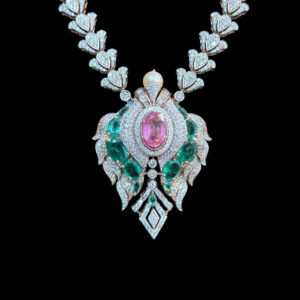 Grand Pink Sapphire & Emerald Diamond Necklace