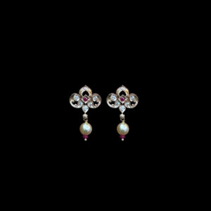 Elegant Ruby Pear Gold Diamond Studs