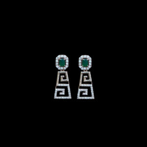 Regal Emerald & Diamond Greek Key Drop Earrings