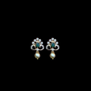 Elegant Emerald & Pearl Gold Diamond Studs