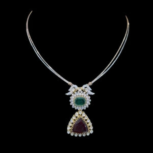 Grand Emerald & Ruby Diamond Drop Pendant Necklace
