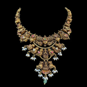 Ornate Lakshmi Peacock Antique Gold Necklace