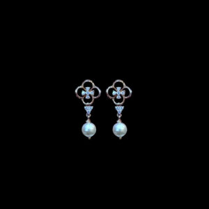 Dainty Rose Gold Diamond & Pearl Clover Studs