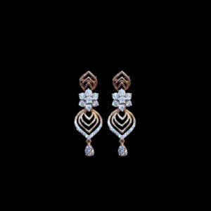 Elegant Rose Gold Diamond Leaf Drop Earrings