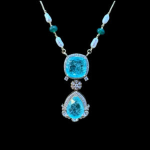 Ethereal Aquamarine Double Drop Silver Necklace