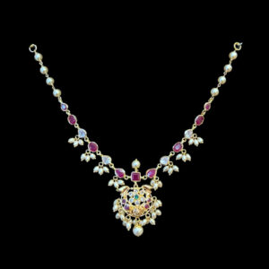 Elegant Ruby & Pearl Gold Necklace
