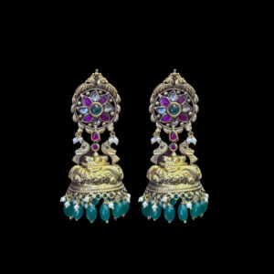 Divine Peacock Antique Gold Jhumka Earrings