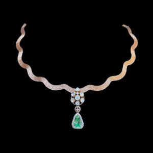 Ethereal Emerald Drop Rose Gold Diamond Necklace