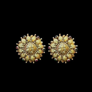 Ornate Antique Gold Floral Stud Earrings