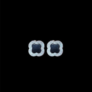 Elegant Diamond & Black Onyx Clover Studs