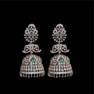 Grand Emerald & Diamond Rose Gold Jhumkas