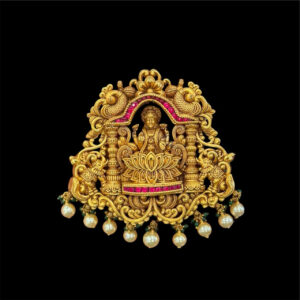 Divine Lakshmi Temple Gold Pendant with Pearl Drops