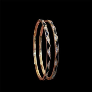 Ornate Rose Gold & Black Enamel Diamond Bangles Pair