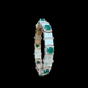 Ornate Emerald & Mother-of-Pearl Diamond Kada