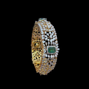 Regal Emerald & Diamond Floral Gold Kada