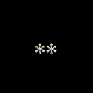 Dainty Diamond Daisy Two-Tone Gold Stud Earrings