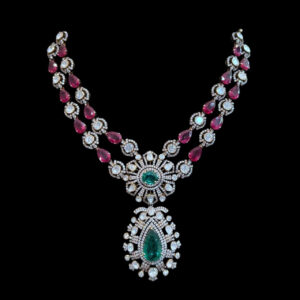 Majestic Ruby & Emerald Diamond Bridal Necklace