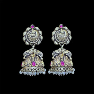 Divine Peacock Antique Ruby & Pearl Jhumka Earrings