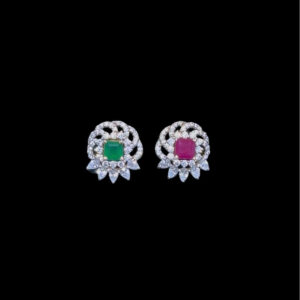 Elegant Emerald & Ruby Diamond Stud Earrings