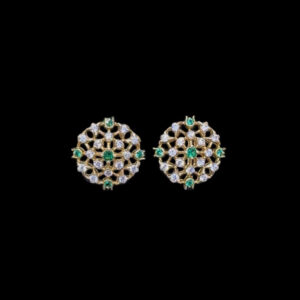 Regal Emerald & Diamond Floral Stud Earrings