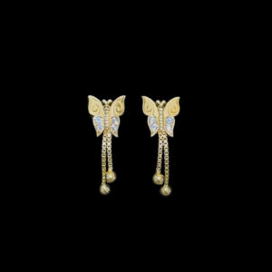Whimsical Butterfly Gold & Diamond Drop Earrings