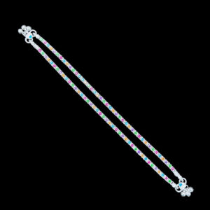 Dainty Multicolour Beaded Silver Anklet Pair