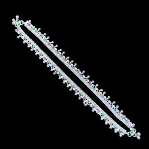 Ornate Multicolour Ghungroo Silver Anklet Pair