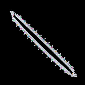 Playful Multicolour Stone Silver Anklet Pair