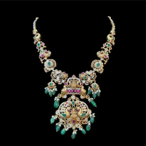 Divine Lakshmi & Peacock Antique Gold Necklace