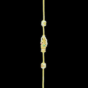 Regal Peacock Gold Ruby & Emerald Mugappu Chain